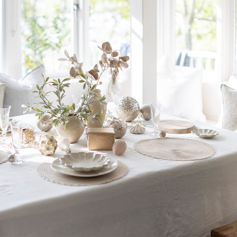 Ivory White Linen Tablecloth