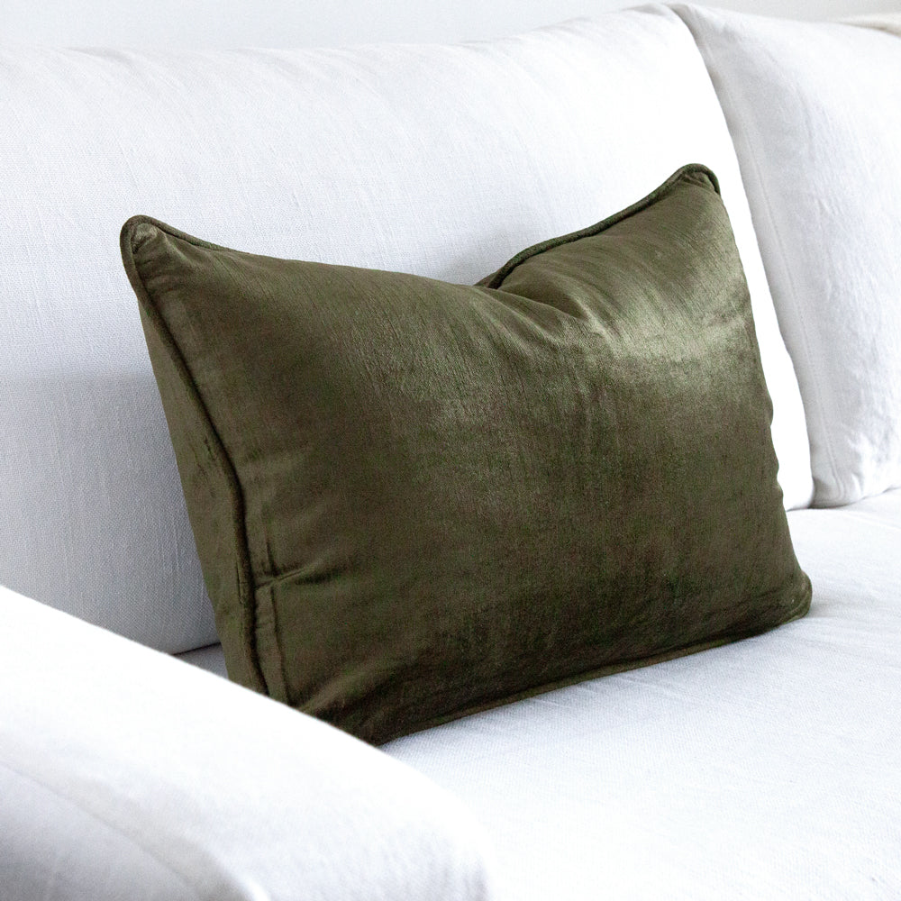 Green velvet cushion cover.