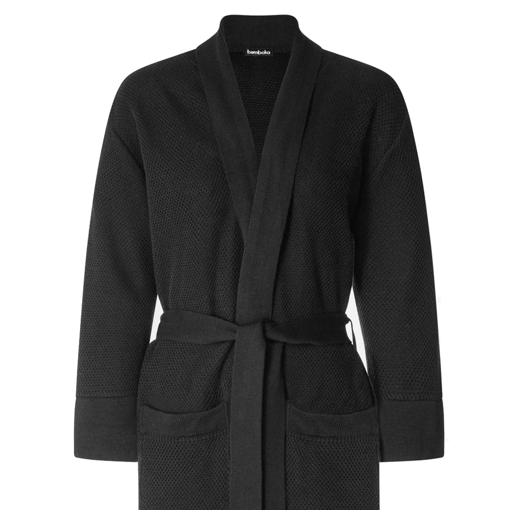 Bemboka Knitted Cotton Bathrobe in black.