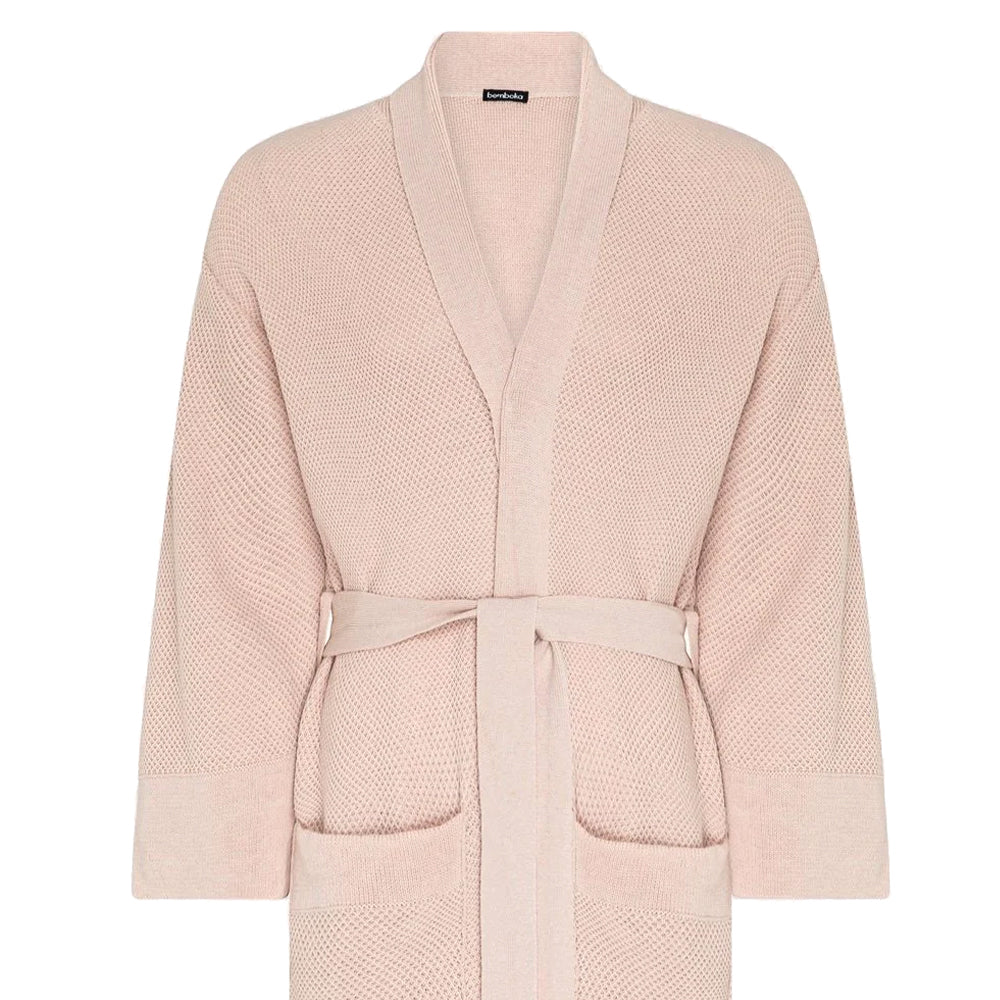 Bemboka Knitted Cotton Bathrobe in blush pink.