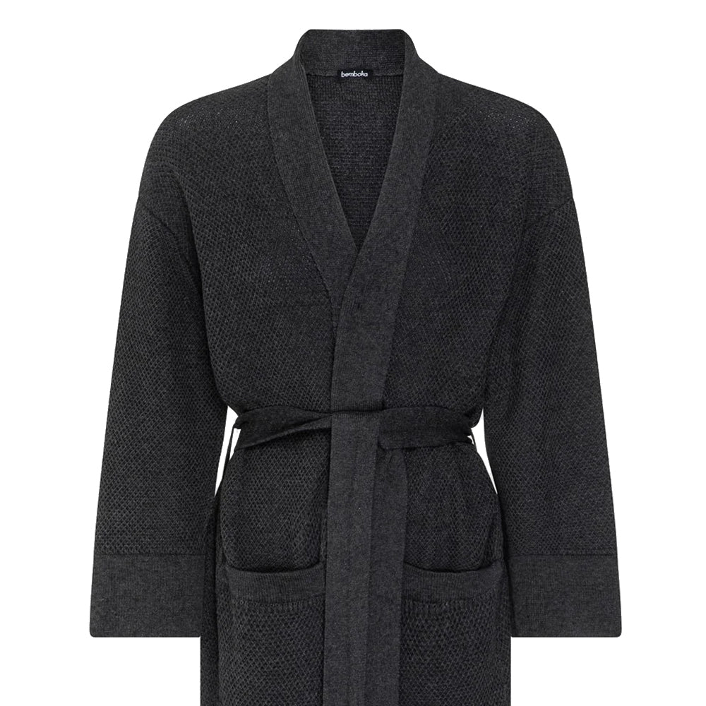 Bemboka Knitted Cotton Bathrobe in Charcoal colour.