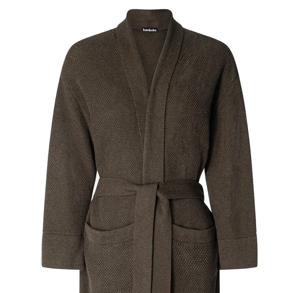 Bemboka Knitted Cotton Bathrobe in Chocolate Brown.