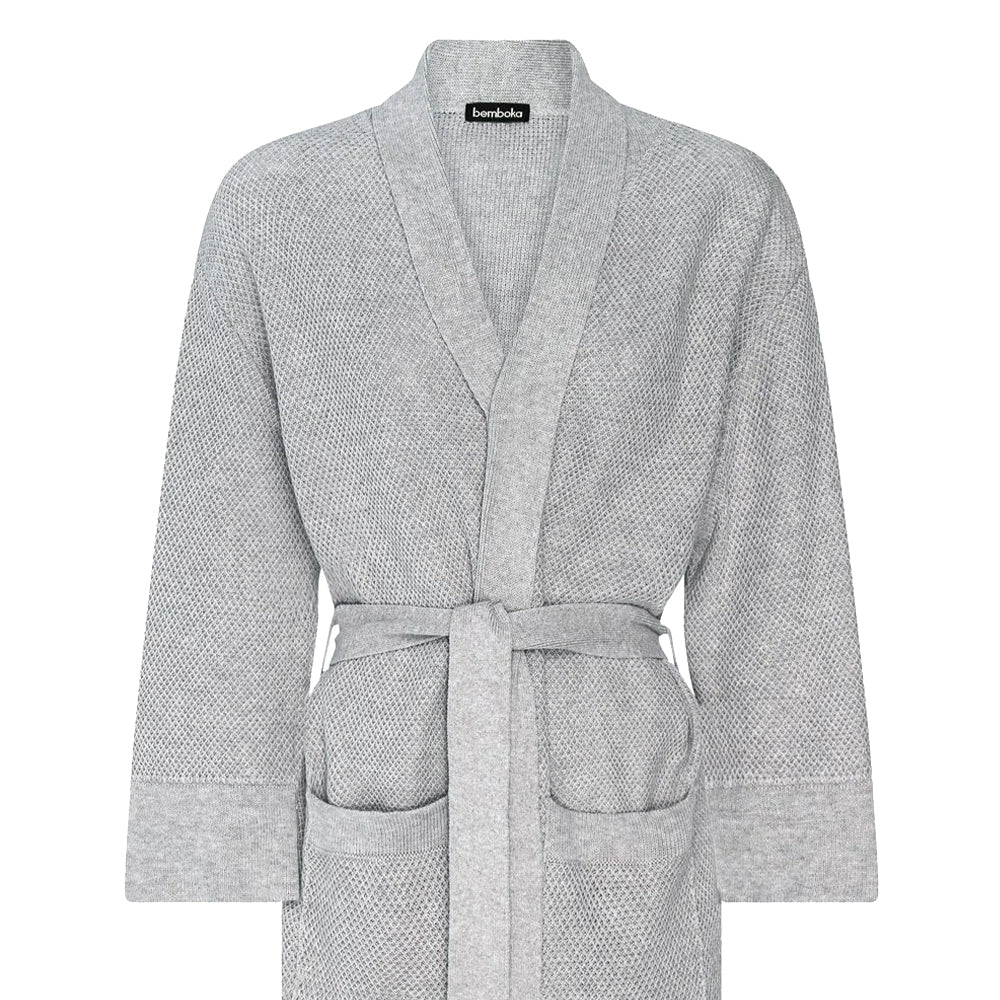 Bemboka Knitted Cotton Bathrobe in Oyster Grey.