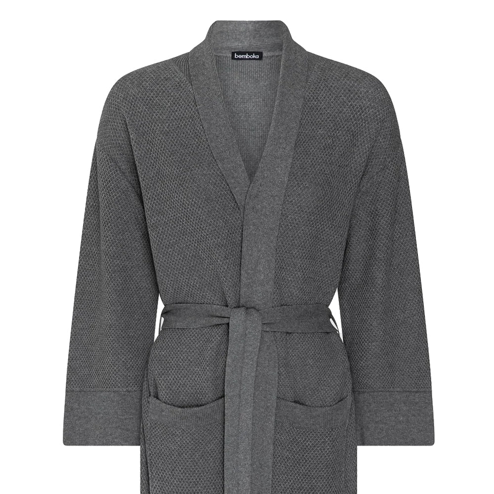 Bemboka Knitted Cotton Bathrobe in Grey.