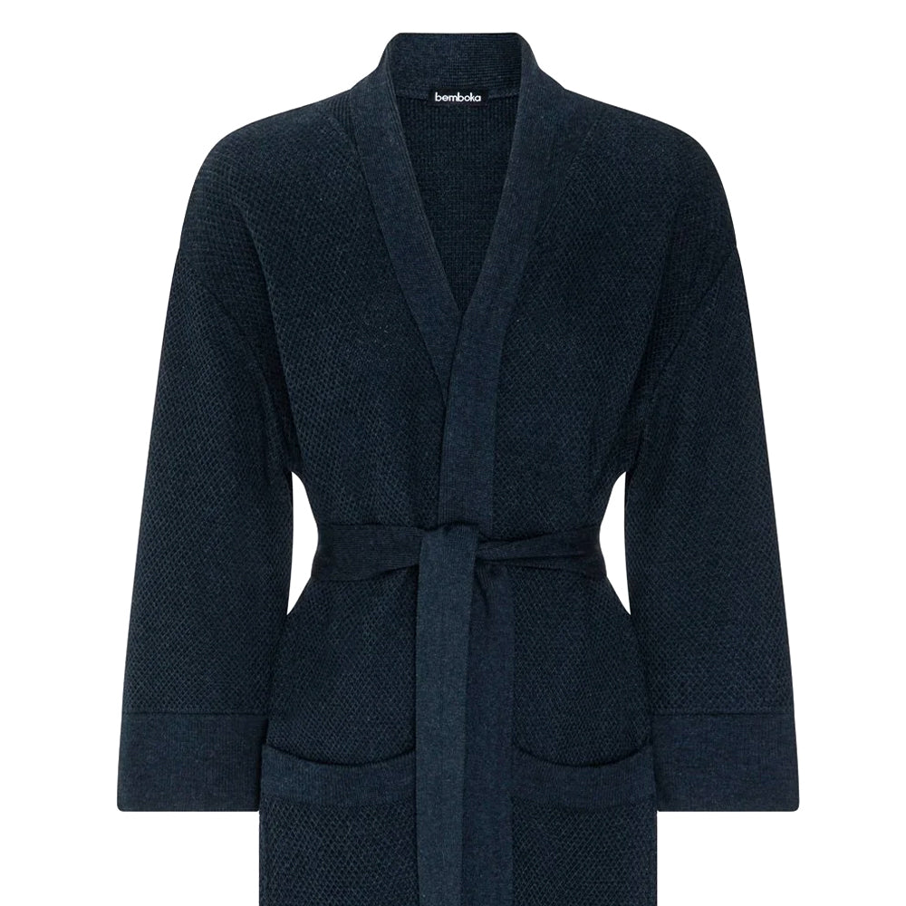 Bemboka Knitted Cotton Bathrobe in Ink Blue.