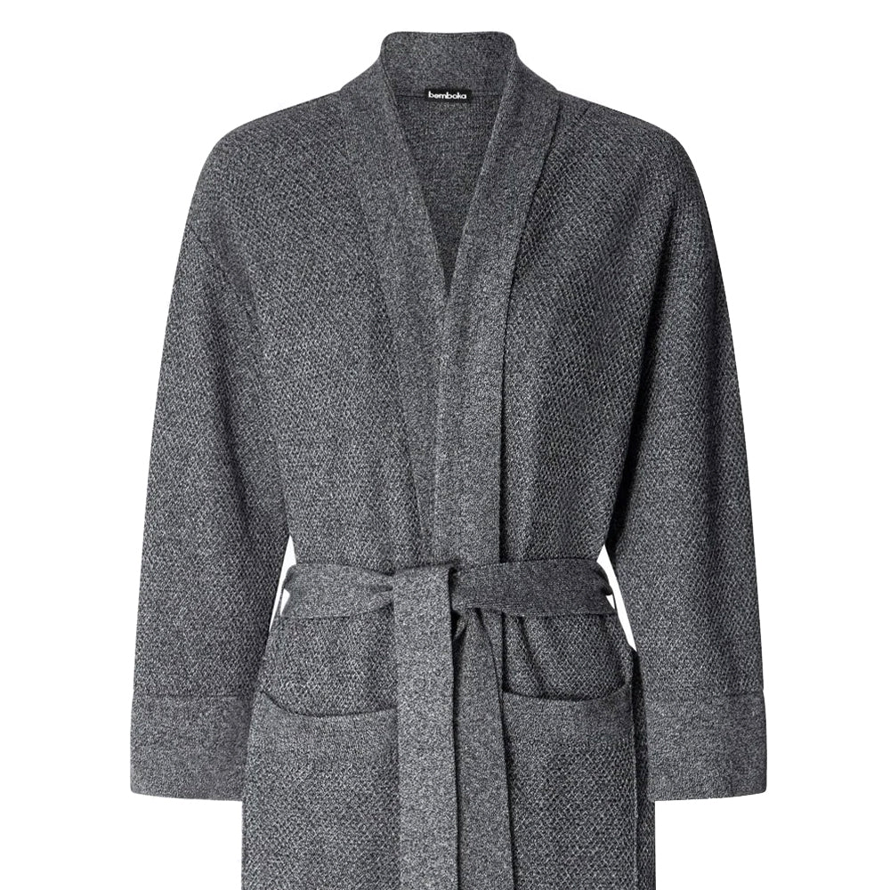 Bemboka Knitted Cotton Bathrobe in Marl Grey Colour.