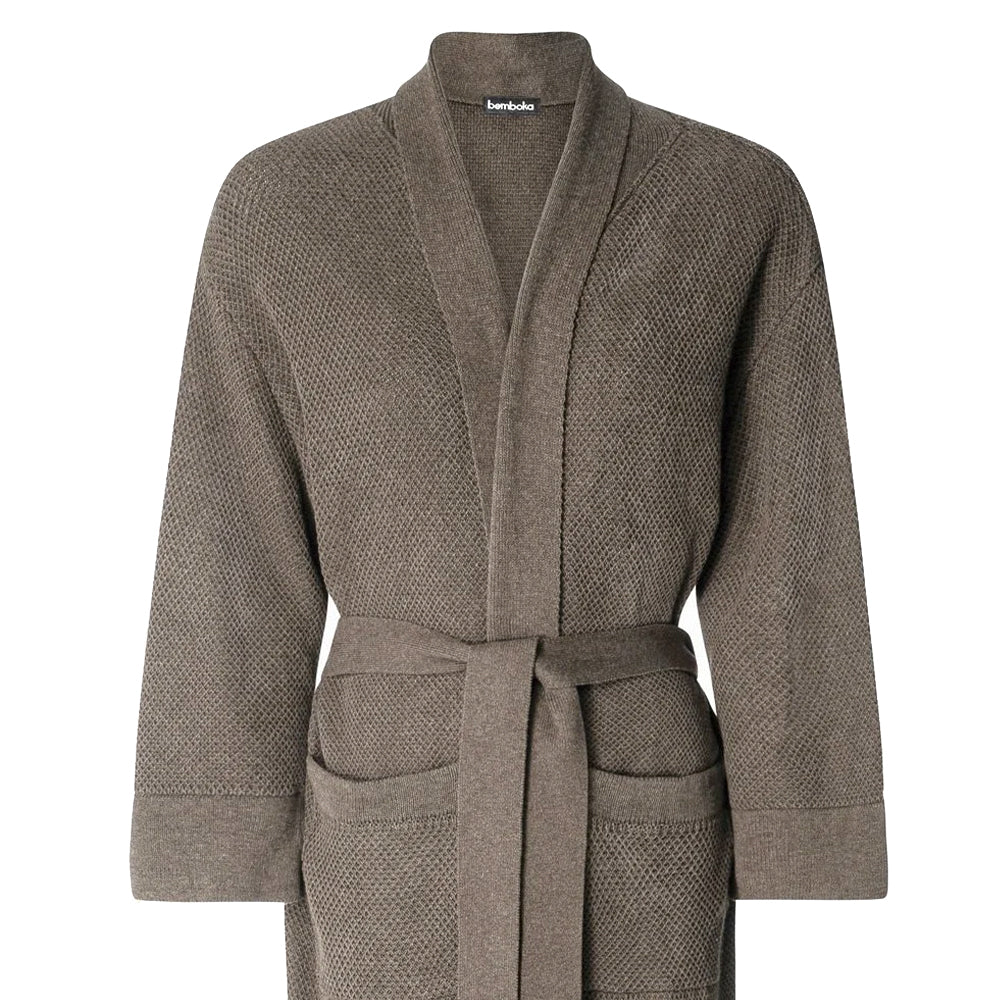 Bemboka Knitted Cotton Bathrobe in Mocha Brown.