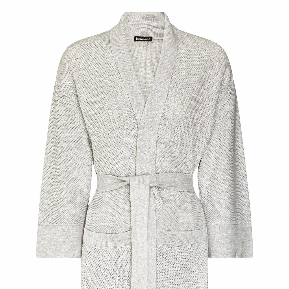 Bemboka Knitted Cotton Bathrobe in Oyster Colour.