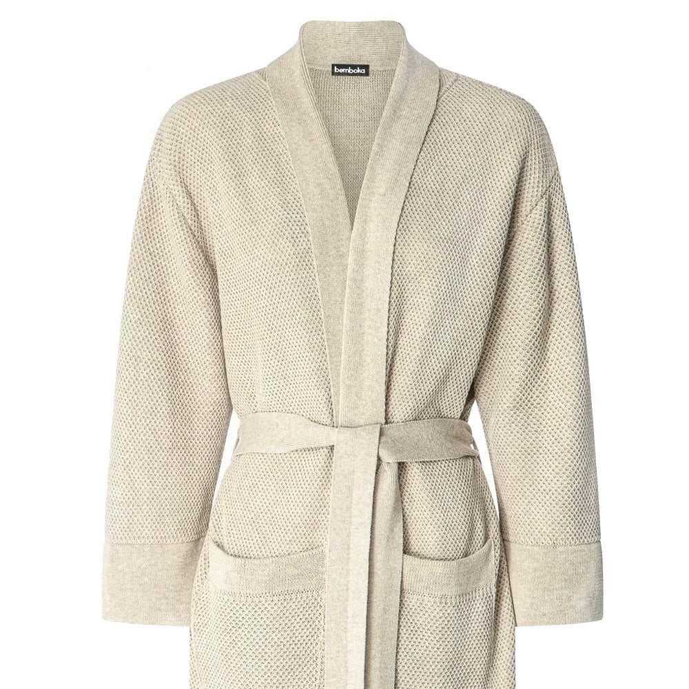 Bemboka Knitted Cotton Bathrobe in Sand Colour.