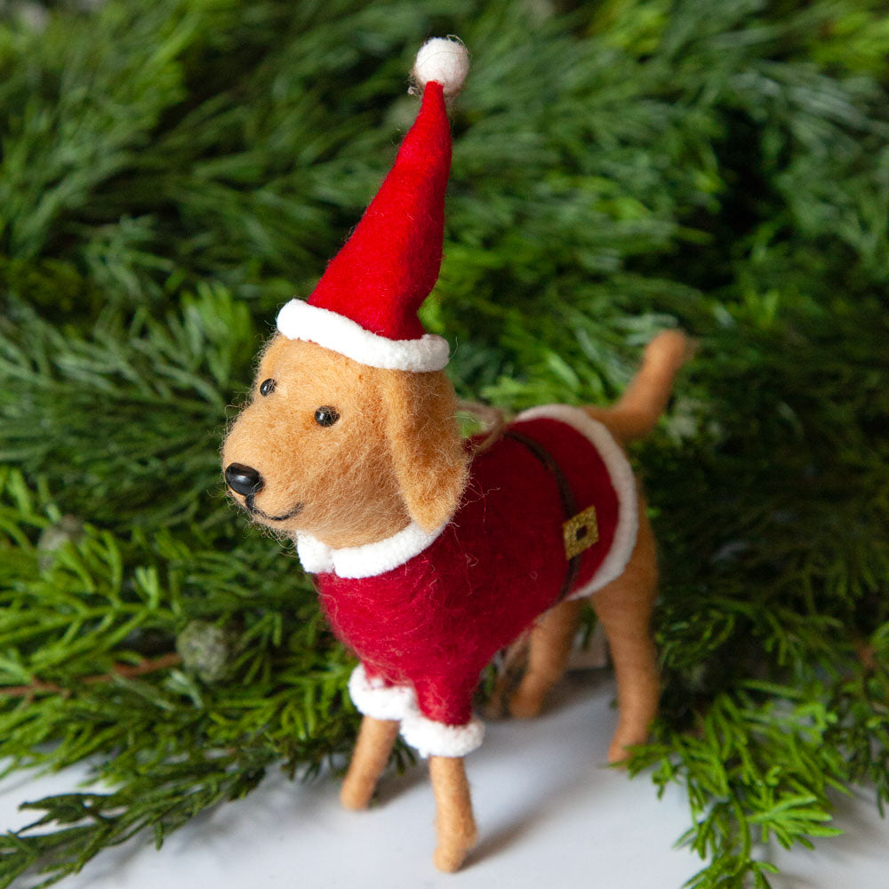 Felt Labrador in a Santa suit Christmas decoratio