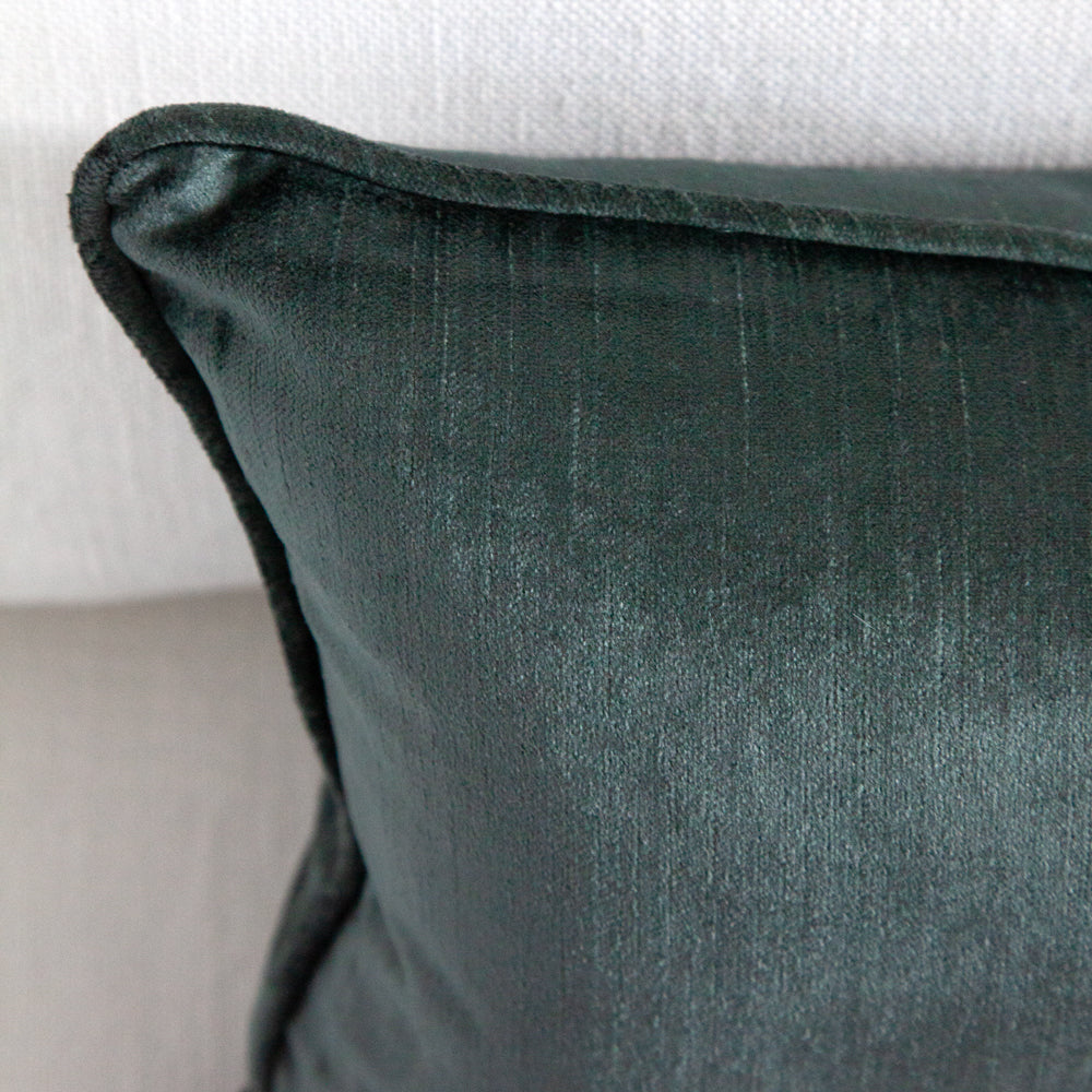 Close up of the velvet on our Lake Crushed Velvet Cushion.