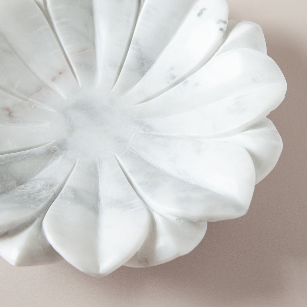 Marble bowl in the shape of a lotus flower.