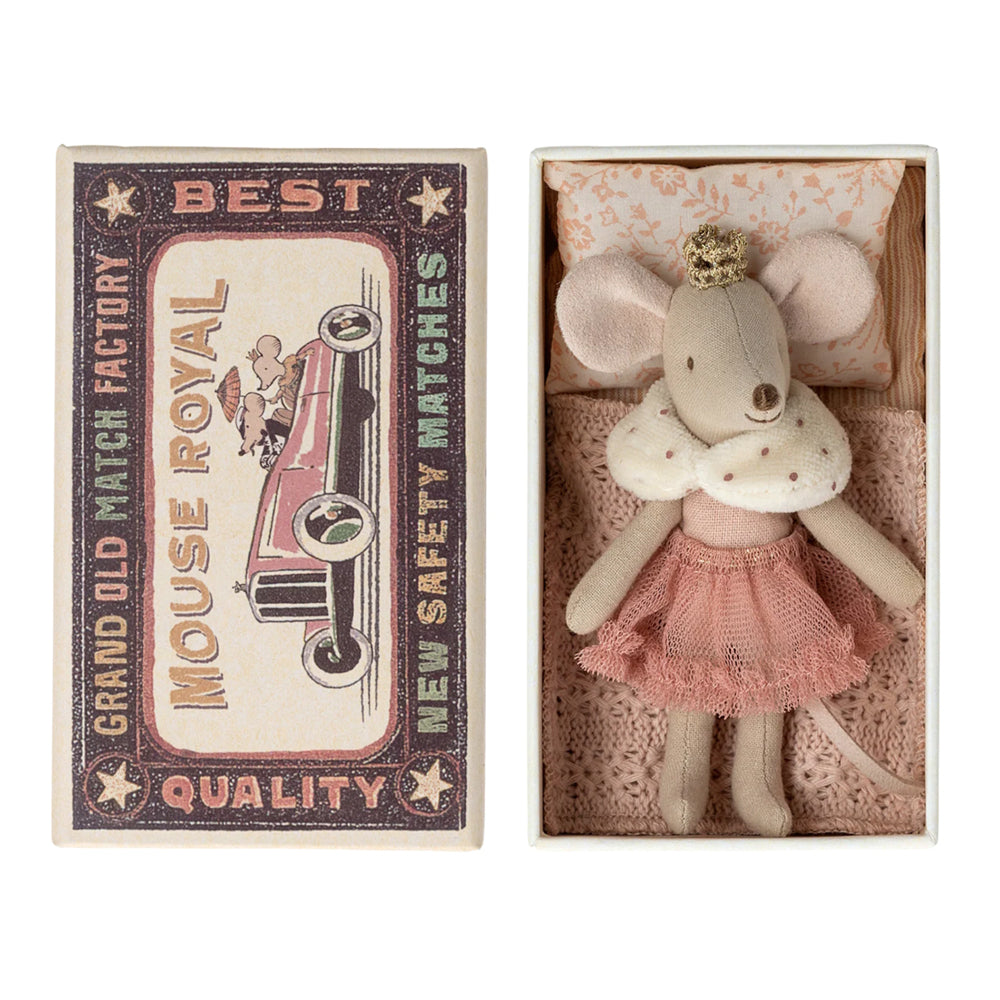 Maileg Princess Mouse in matchbox.