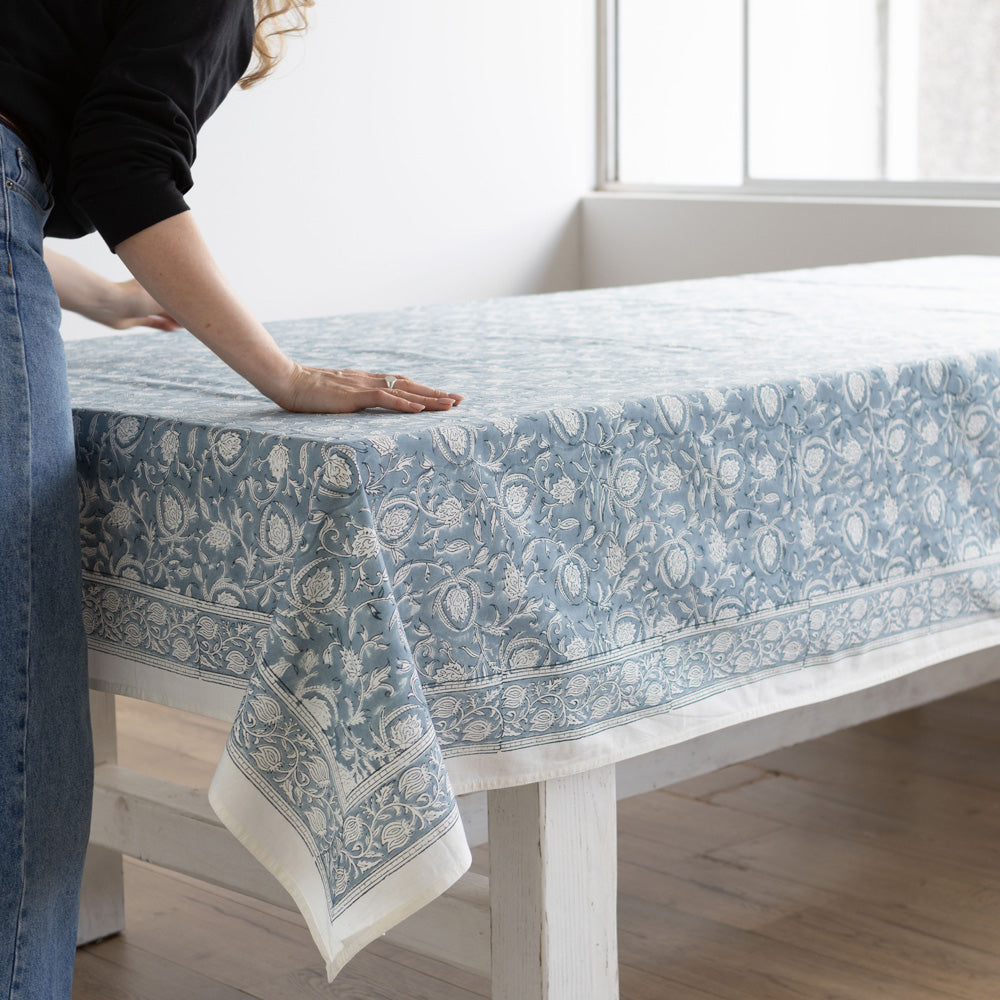 Margot Block Printed Tablecloth Cornflower 280cm