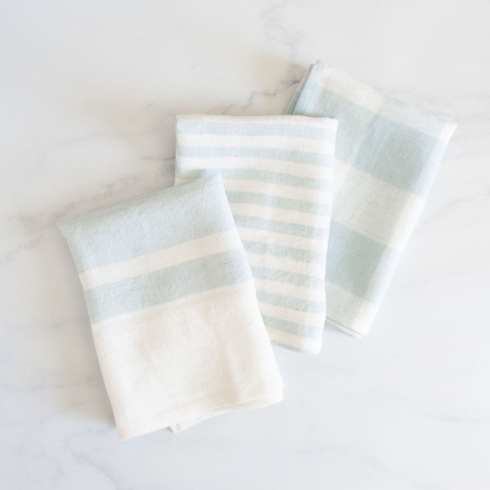 Pencil Stripe Linen Tea Towel Meadow Blue