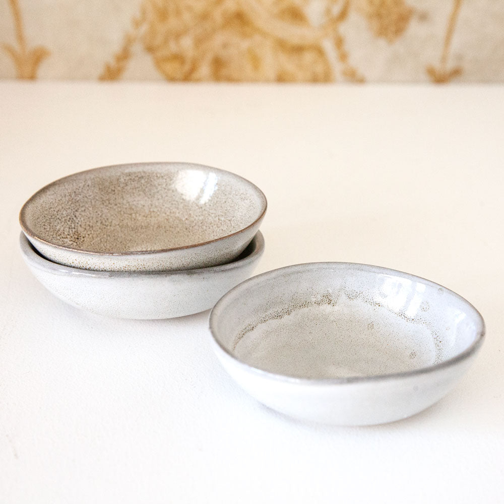 Condiment bowls from Mervyn Gers in "ostrich" colourway.