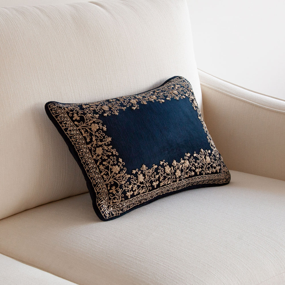Midnight Blue Embroidered Cushion 30x45cm