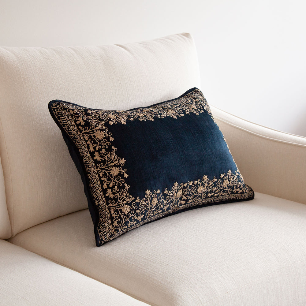 Midnight Blue Embroidered Cushion 40x60cm