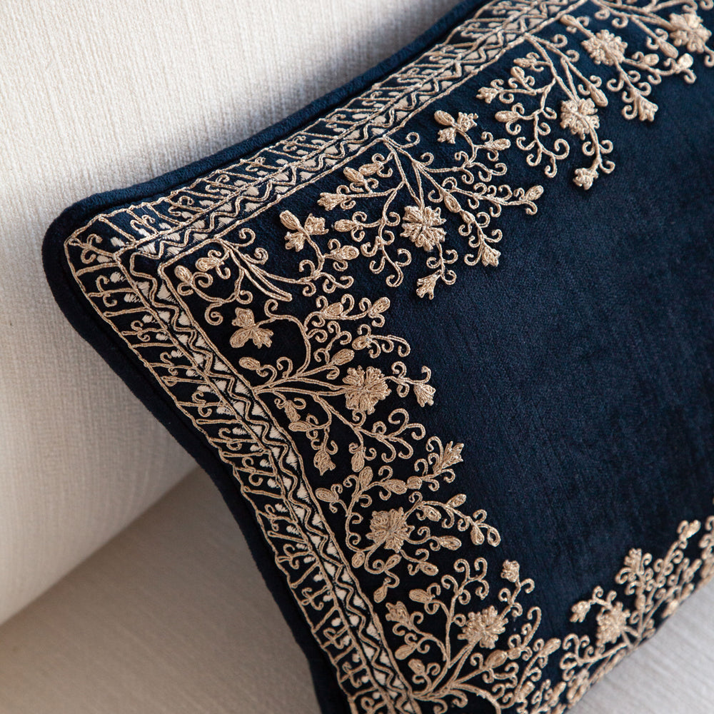 Midnight Blue Embroidered Cushion 40x60cm