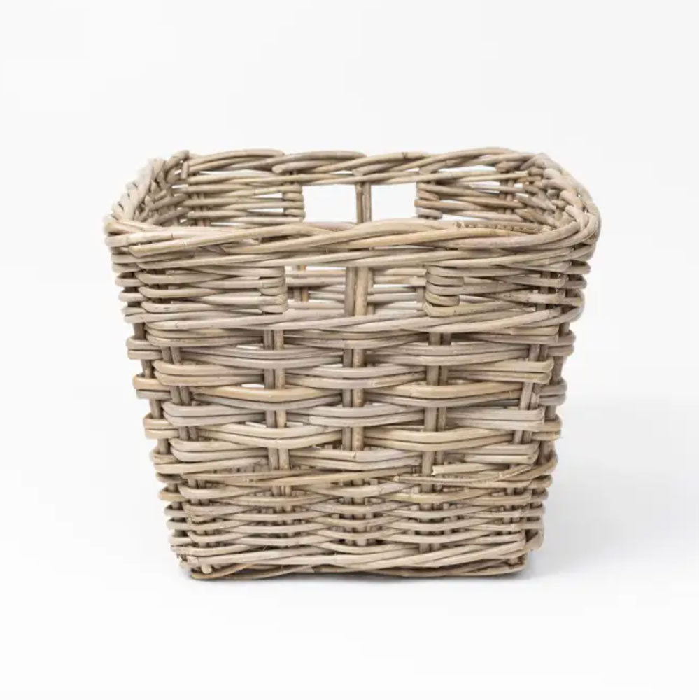 Rectangular rattan wicker storage basket.