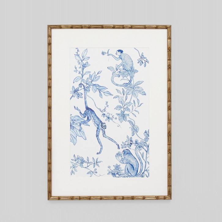 Blue and white monkey botanical wall art.