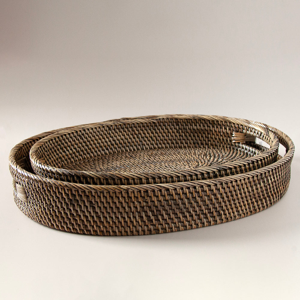 Brown Rattan Oval Tray