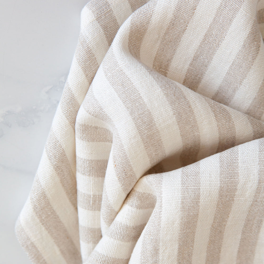 Pencil Stripe Linen Tea Towel Biscuit
