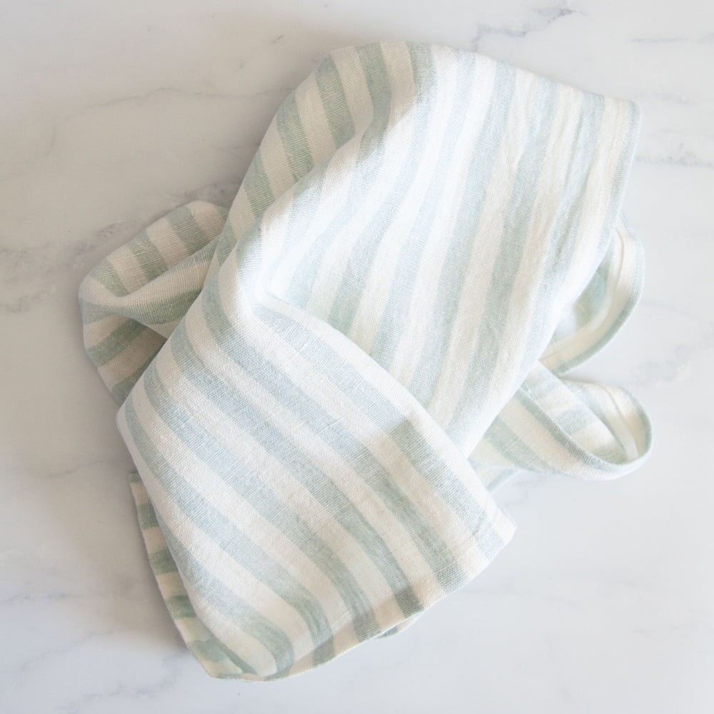 Pencil Stripe Linen Tea Towel Meadow Blue
