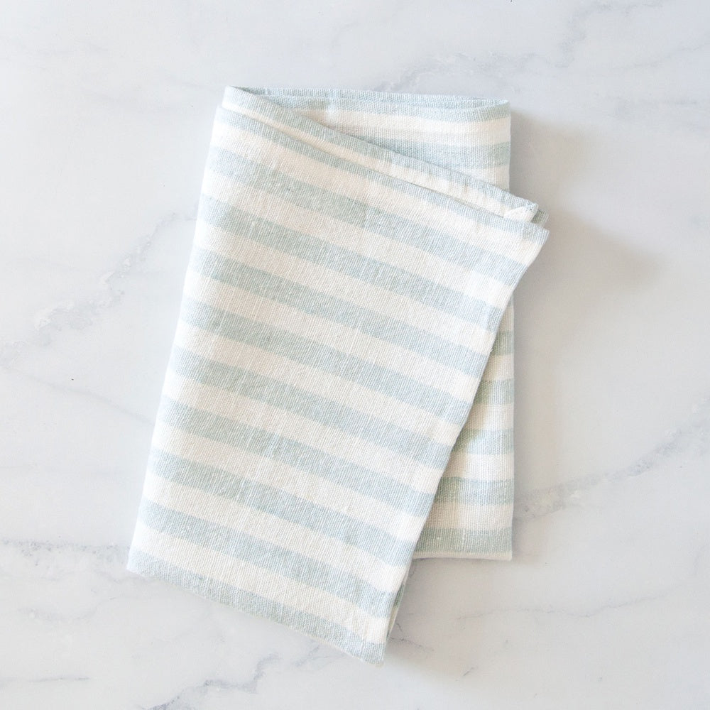 Pencil Stripe Linen Tea Towel Meadow Blue