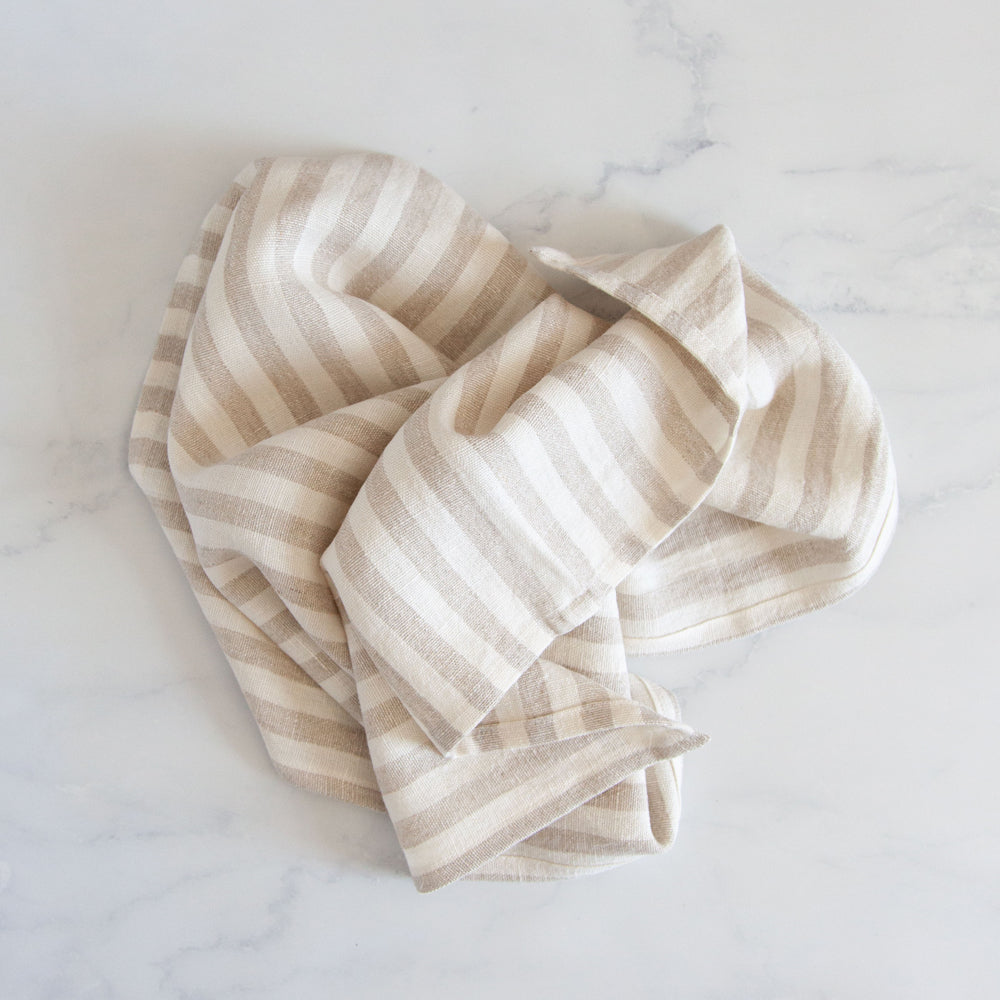 Pencil Stripe Linen Tea Towel Biscuit
