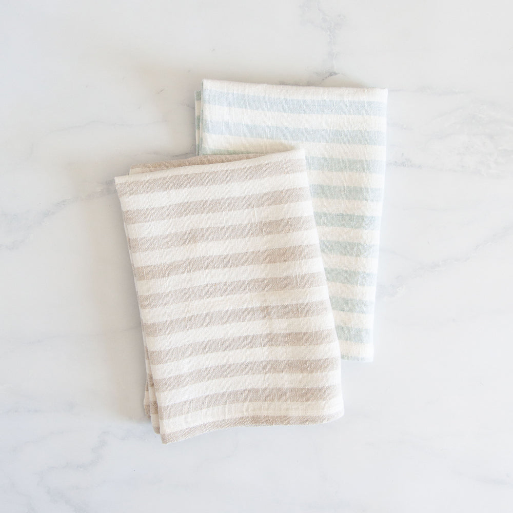 Pencil Stripe Linen Tea Towel Biscuit