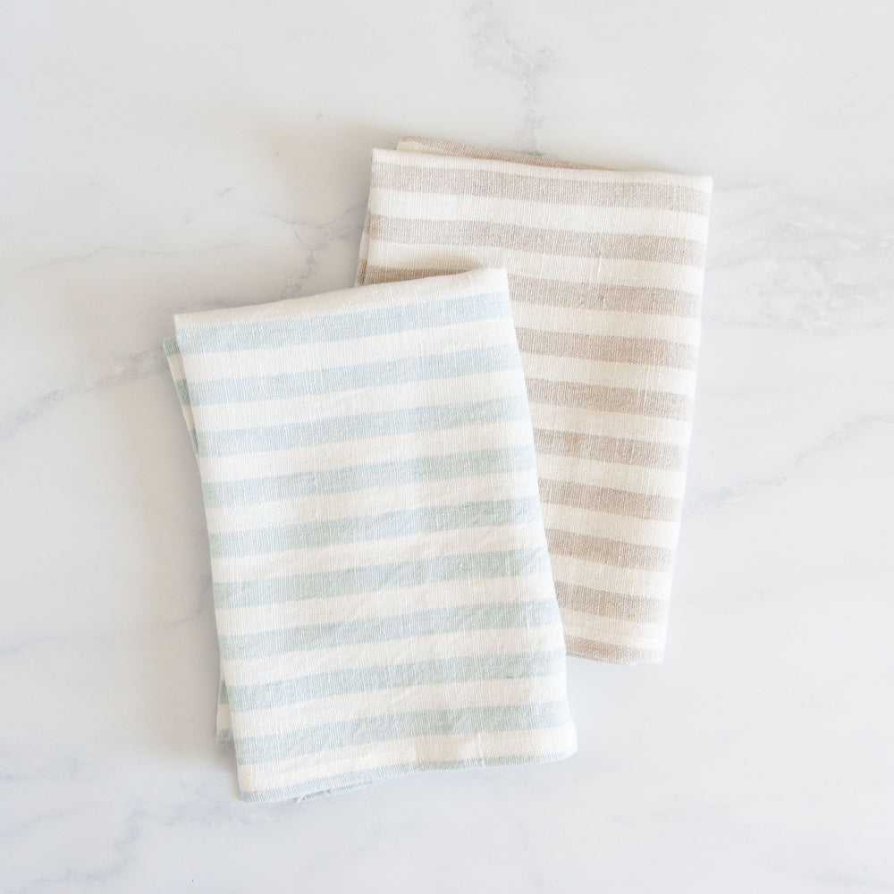 Pencil Stripe Linen Tea Towel Meadow Blue