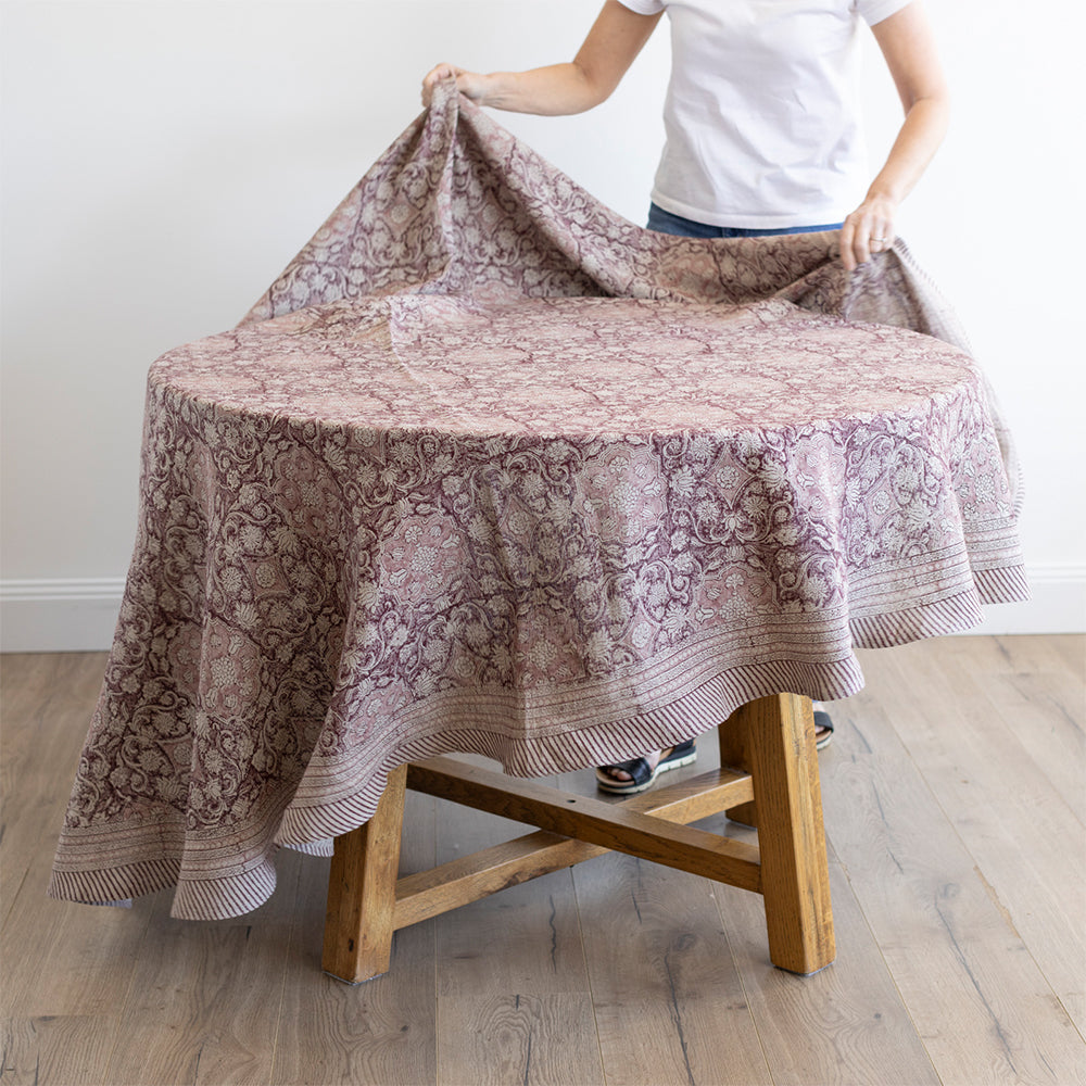 Rosetta Block Printed Tablecloth Round