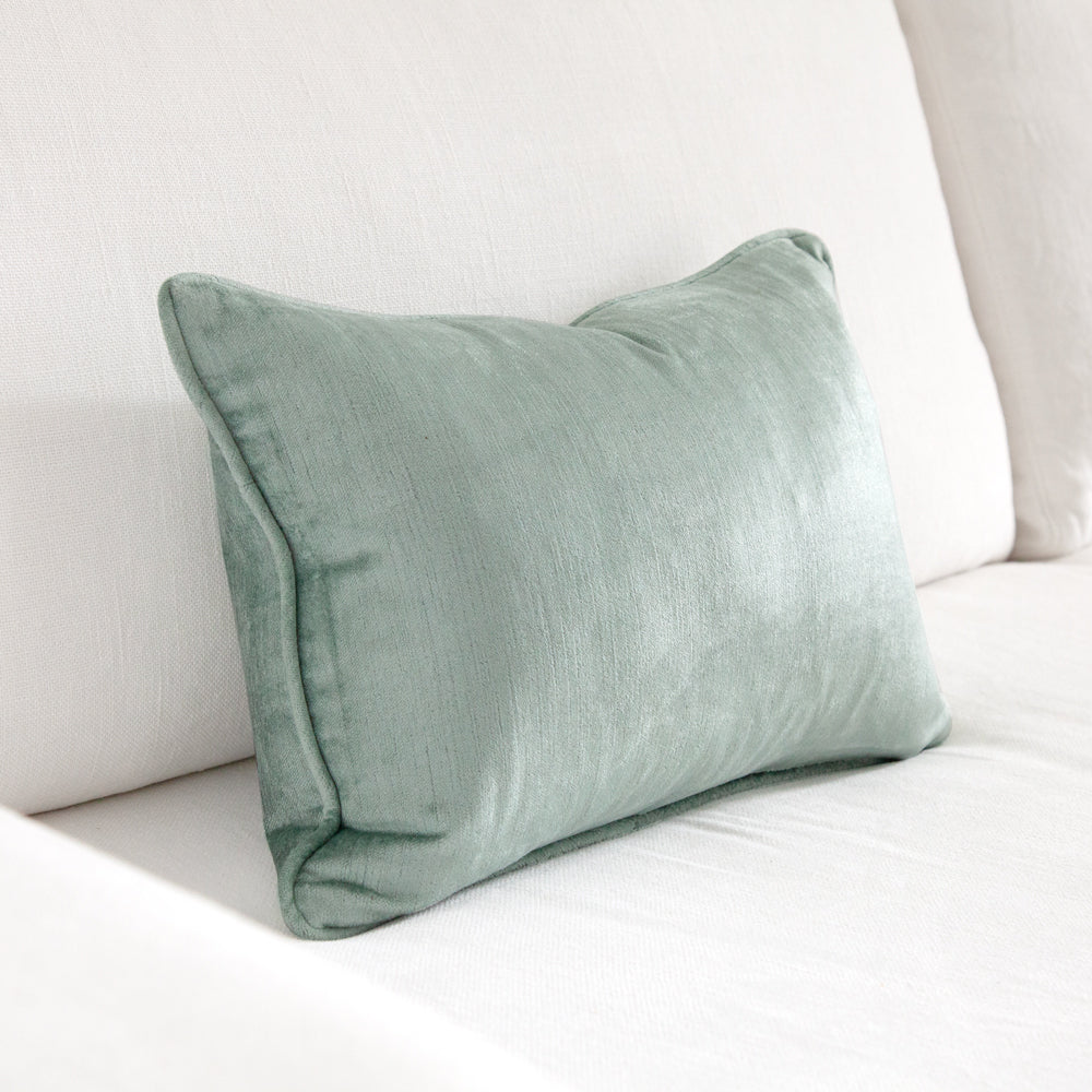 Small aqua coloured velvet cushion cover.