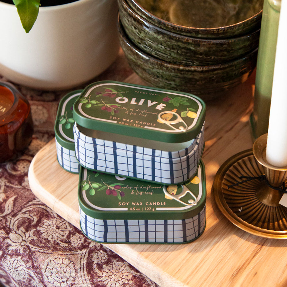 Scented Soy Wax Candle in Decorative Tin - Fig & Olive