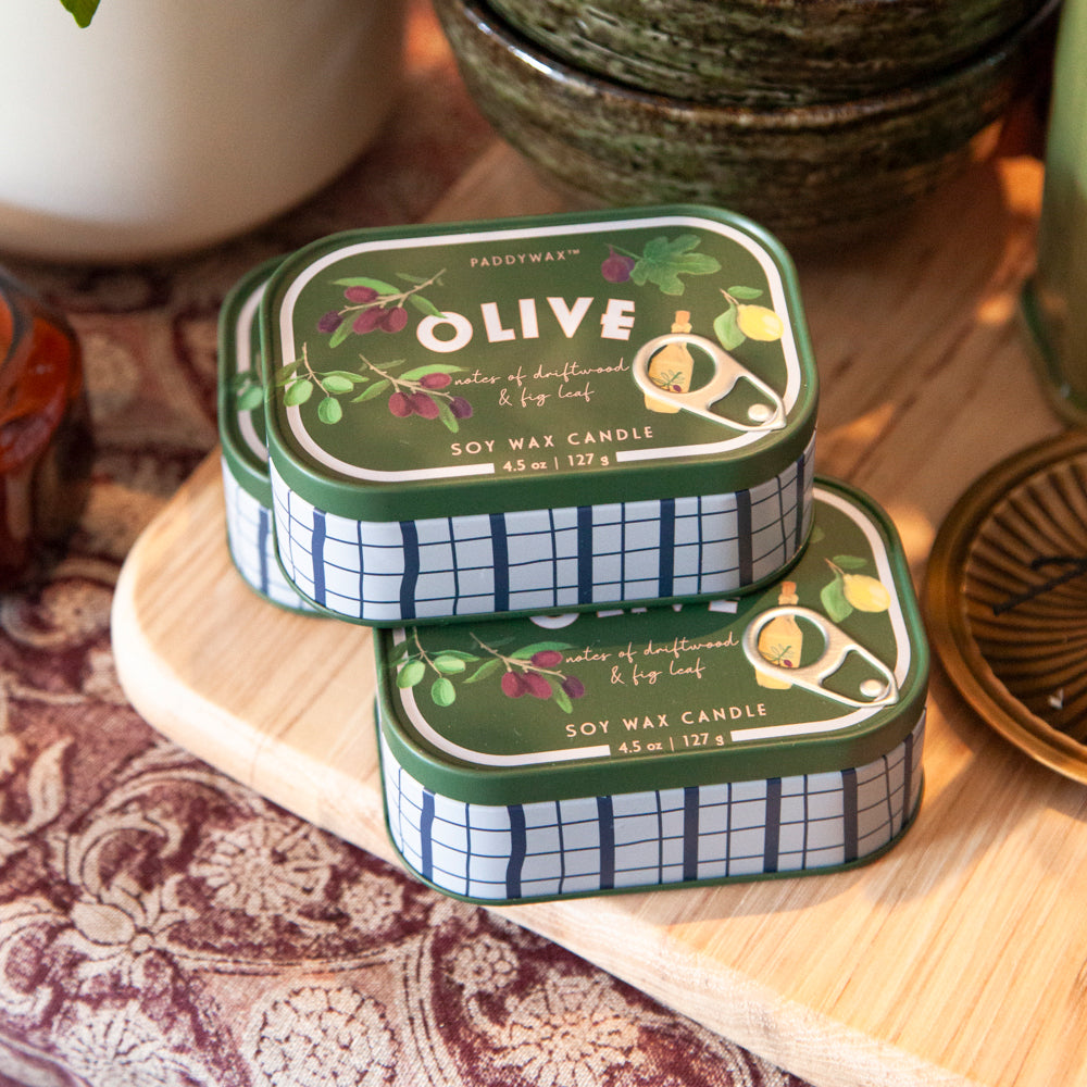 Scented Soy Wax Candle in Decorative Tin - Fig & Olive