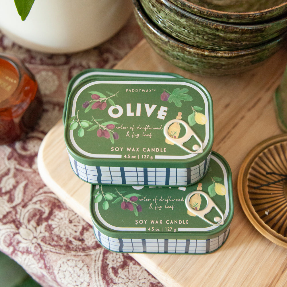 Scented Soy Wax Candle in Decorative Tin - Fig & Olive