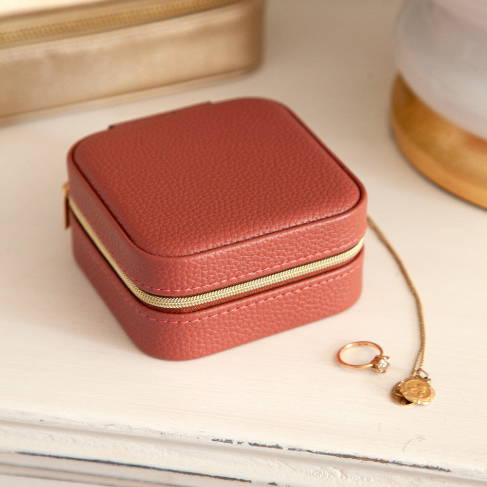 travel jewellery case in crimson colour.
