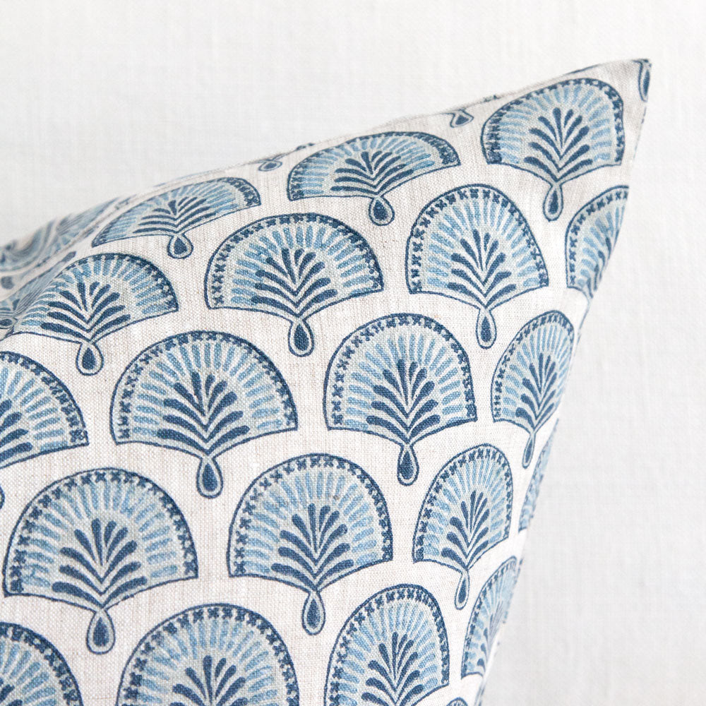 Close up of the blue fan design of the Walter G Nori Tahoe Cushion.