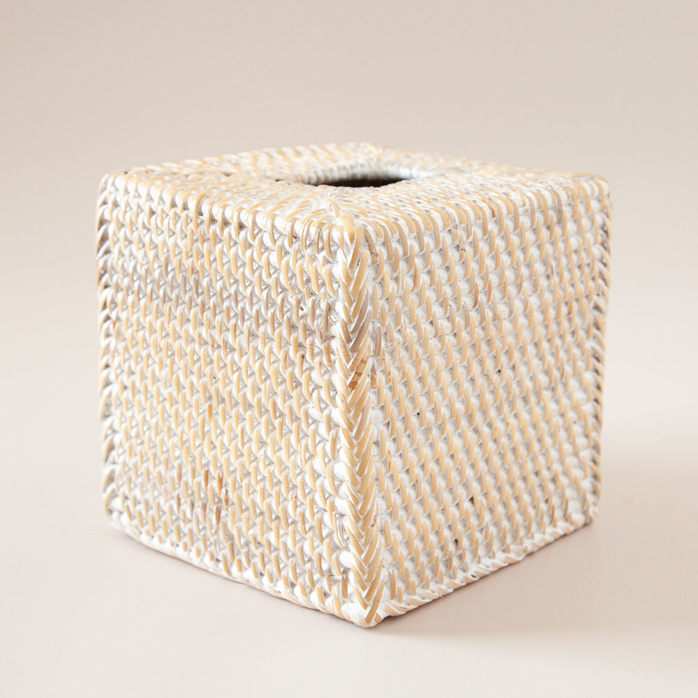 White Rattan Tissue Box Small