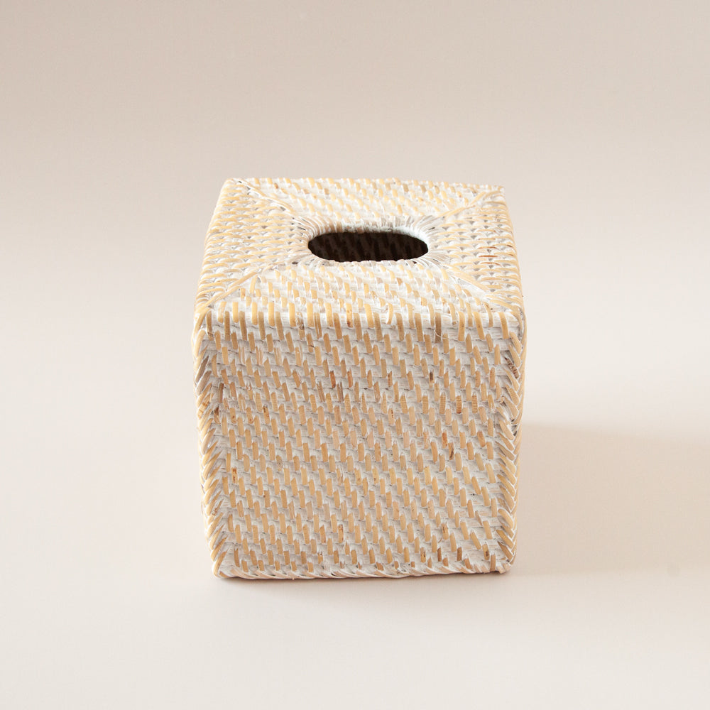 White Rattan Tissue Box Small