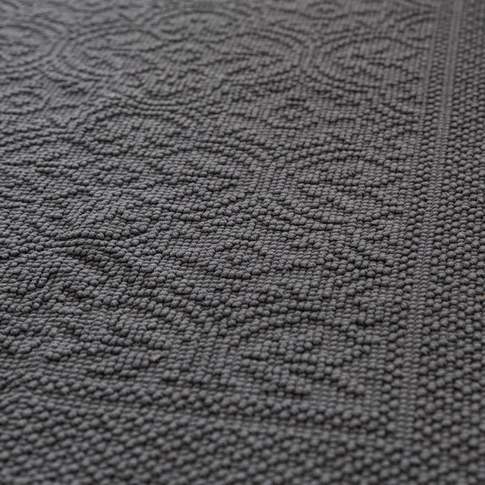 Close up of textured bath mat in granite colour.