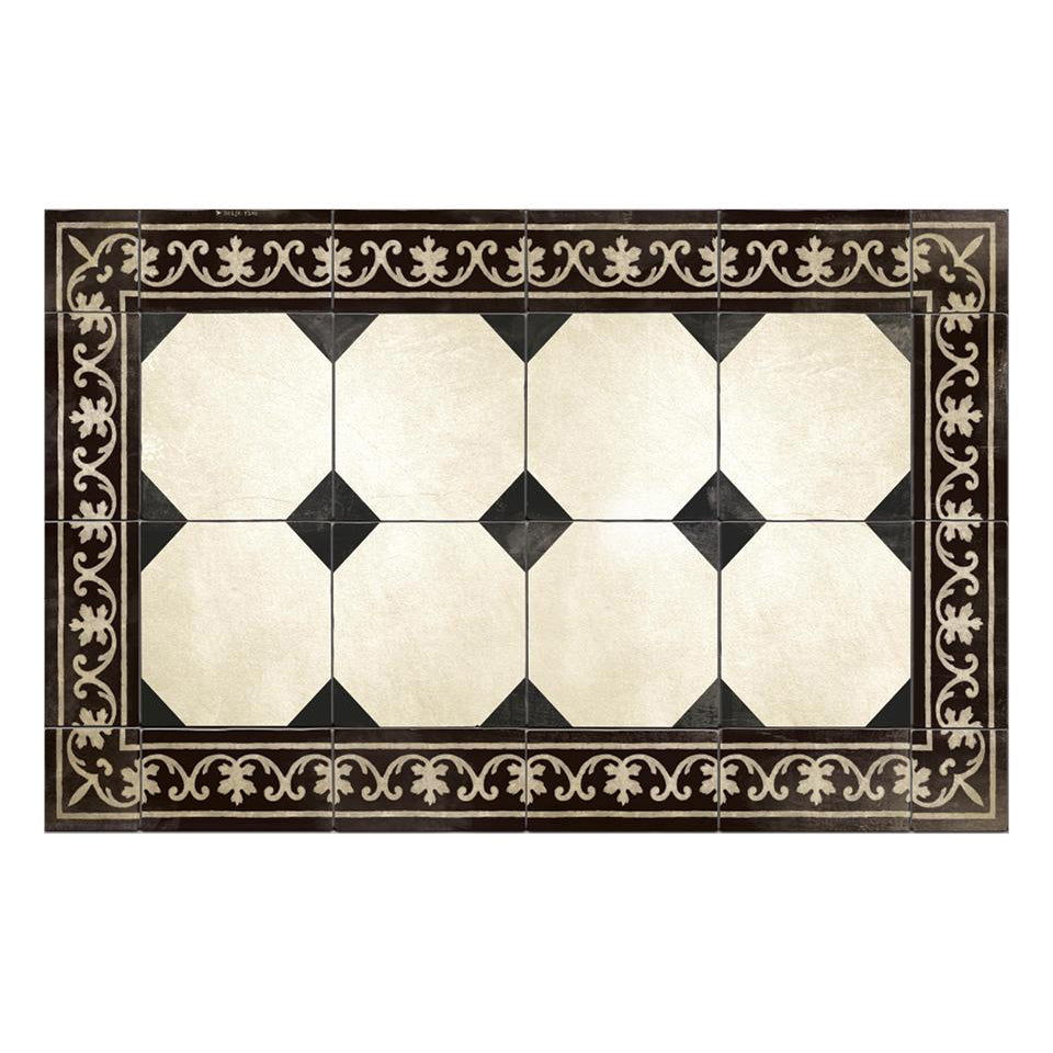 Vinyl placemats featuring a black and antique white tile design.