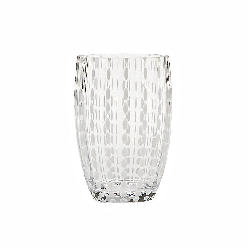 Perle clear tumbler glasses with white dots running down the glass.