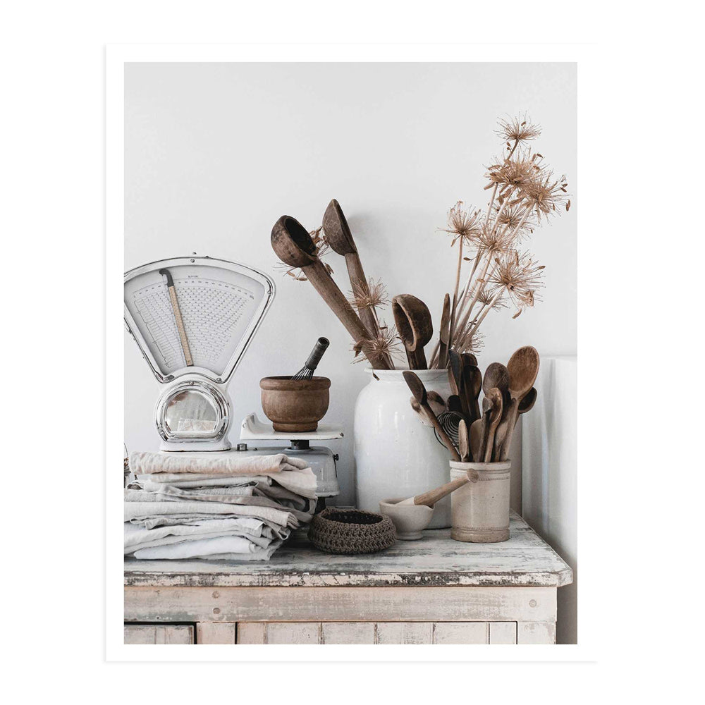 Principles of Style by Sarah Andrews. Inside page featuring rustic kitchen utensils and folded linens.