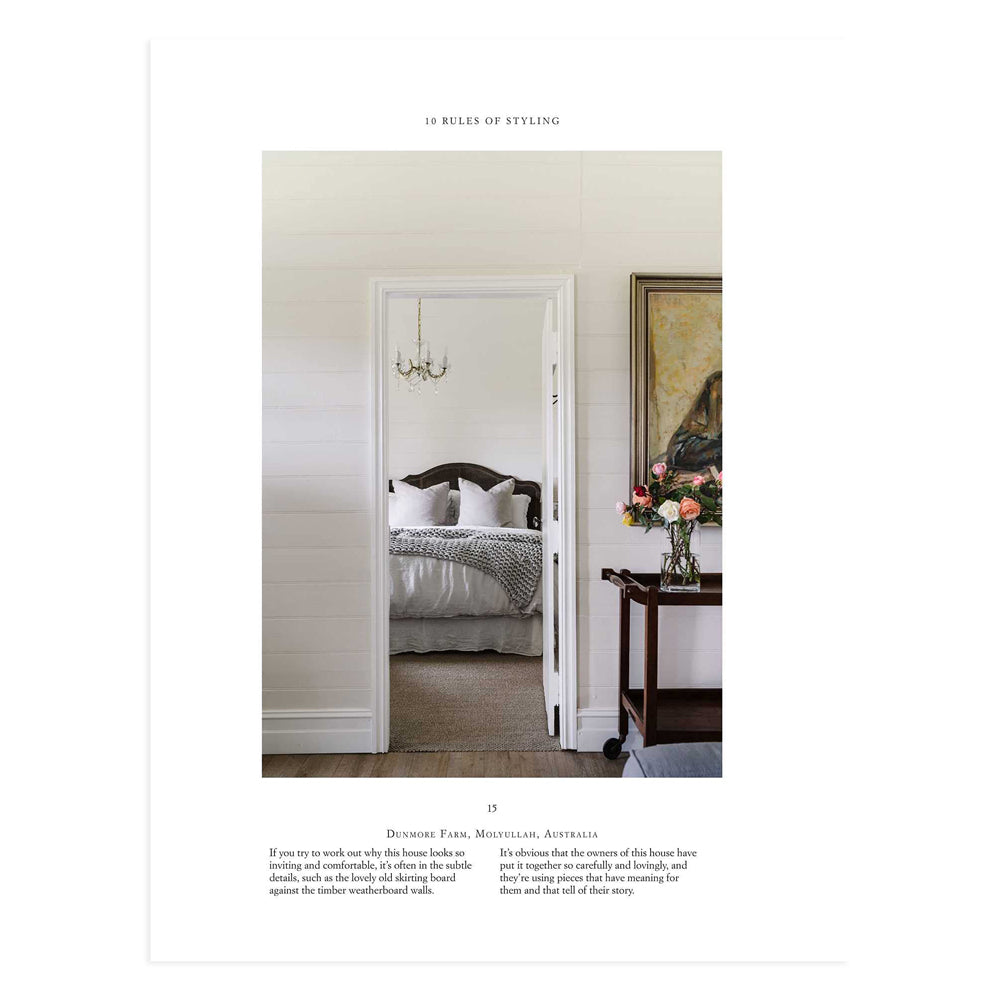 Principles of Style by Sarah Andrews. Inside page featuring doorway looking into a bedroom.