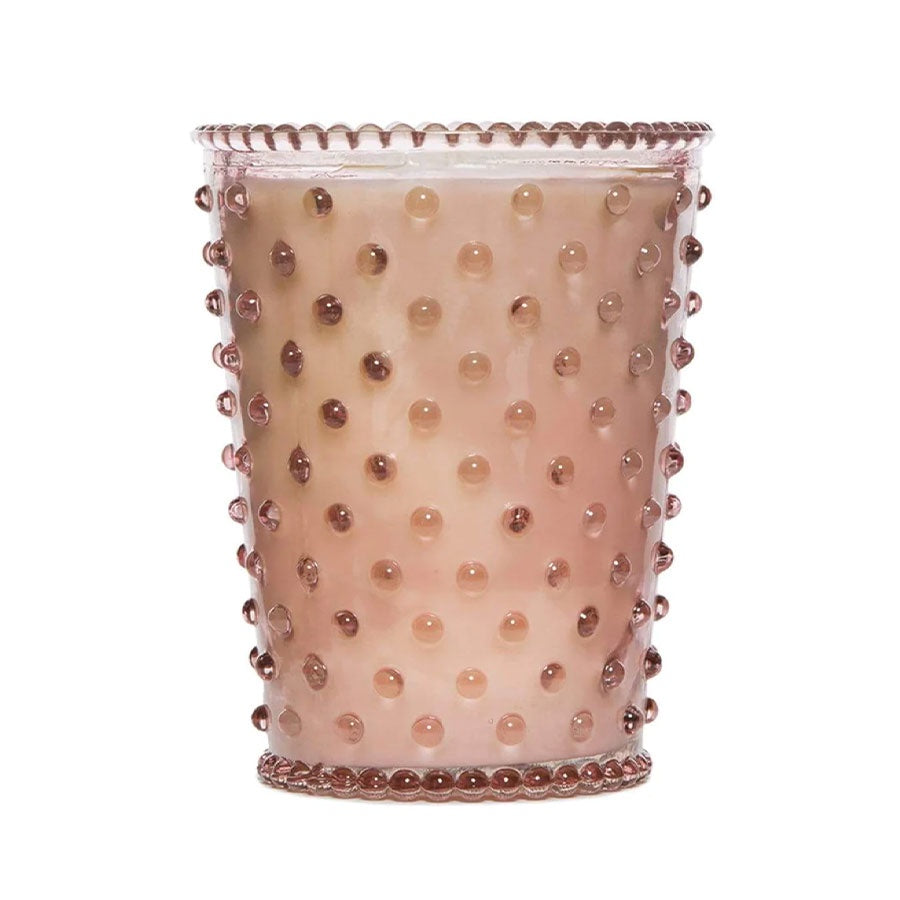 Simpatico Coral pink glass hobnail candle