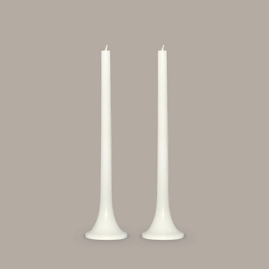 Tusk white dinner table candles with wide base.