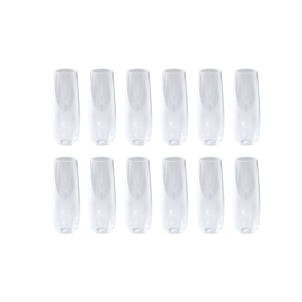 12 acrylic stemless champagne flutes.