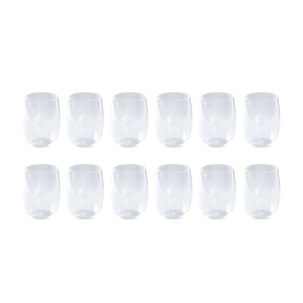 12 acrylic stemless wine or water glasses.
